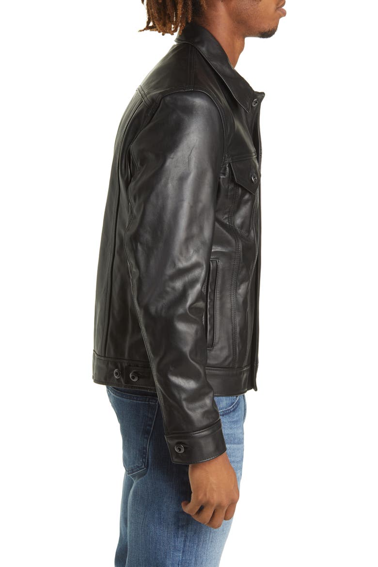 Naked Cowhide Trucker Jacket, Alternate, color, BLACK