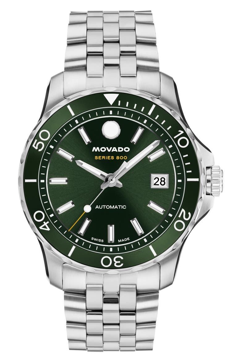 Series 800 Automatic Bracelet Watch, 40mm, Main, color, GREEN