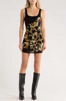 L'AGENCE Inori Sequin Embellished & Beaded Dragon Minidress