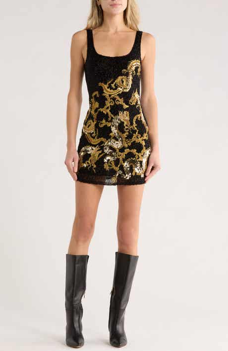 L'AGENCE Inori Sequin Embellished & Beaded Dragon Minidress