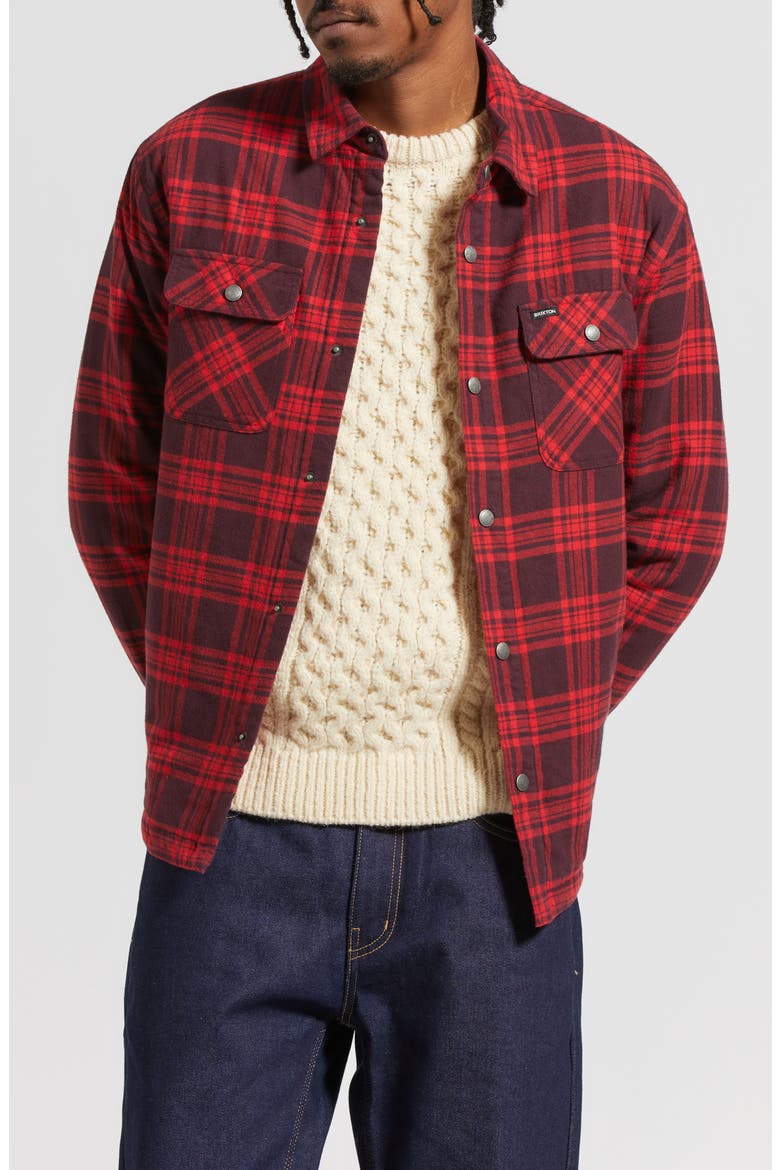 Bowery Quilted Flannel Shirt Jacket, Main, color, BRIGHT RED/ MAHOGANY