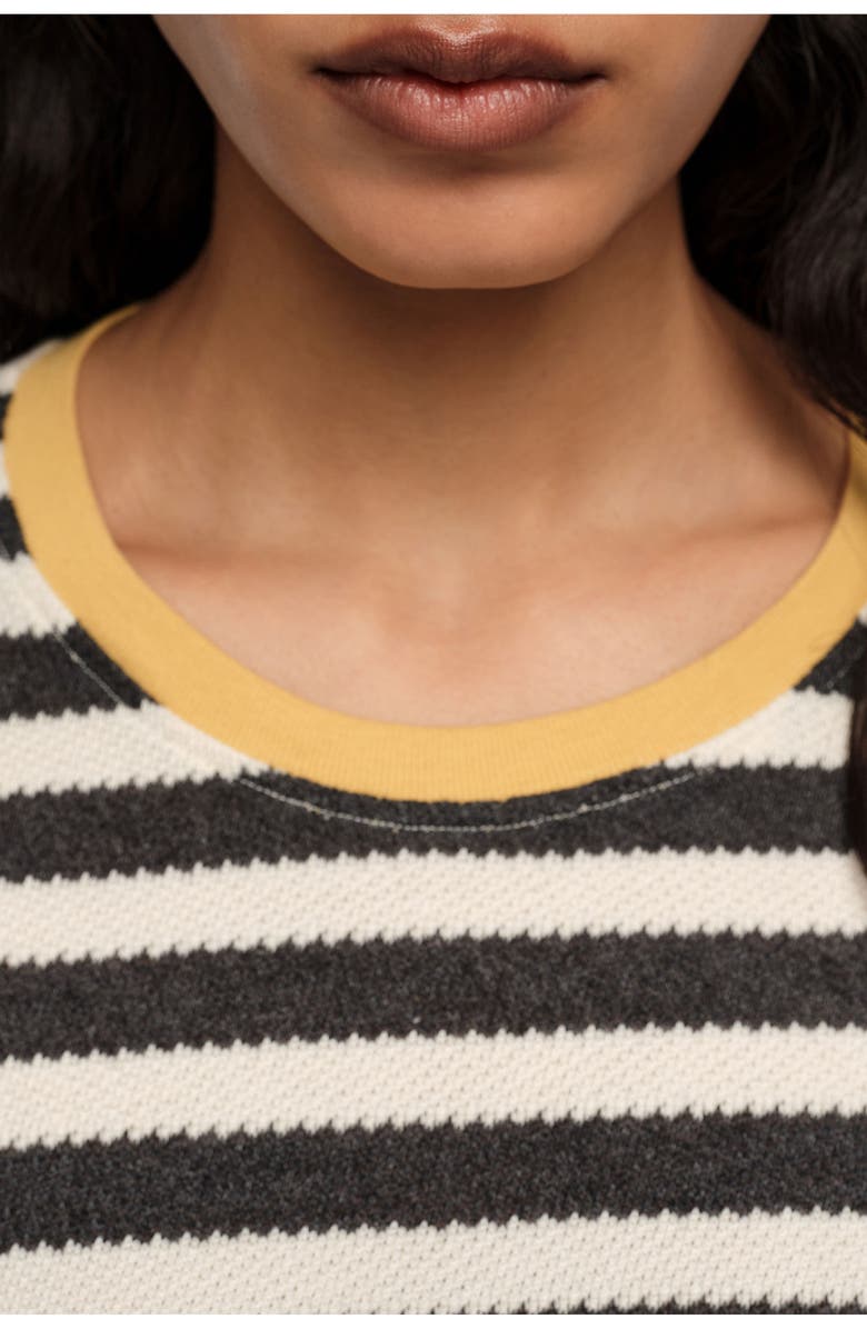 Bimba y Lola Striped Boxy Cotton T-Shirt, Alternate, color, Black