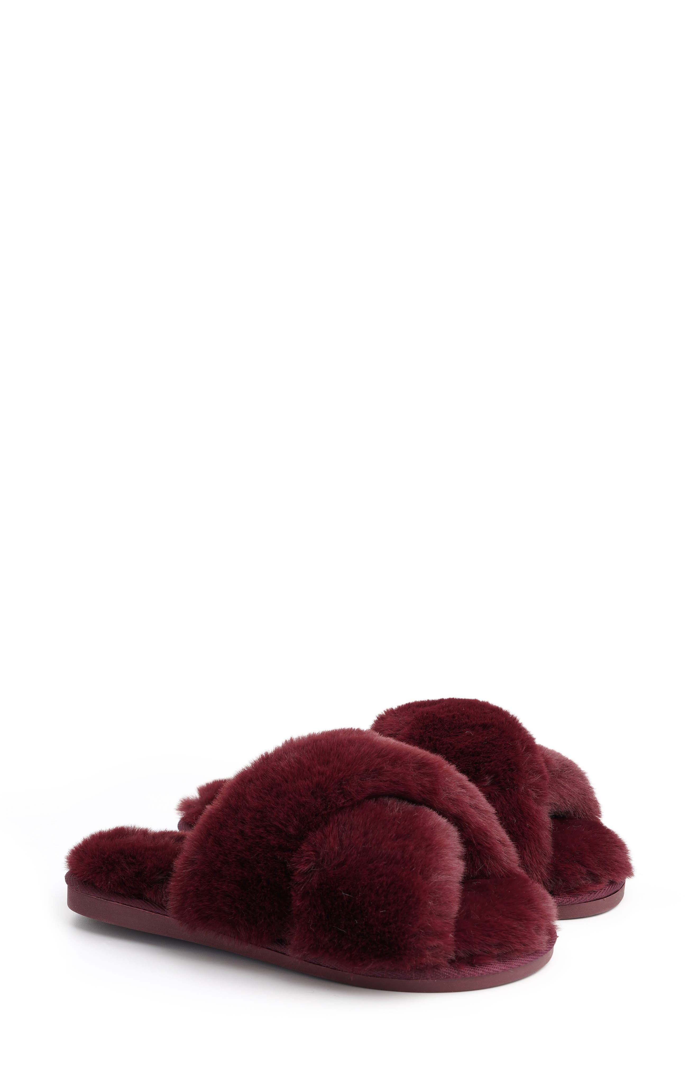 X-Band Faux Fur Slipper, Alternate, color, BURGUNDY