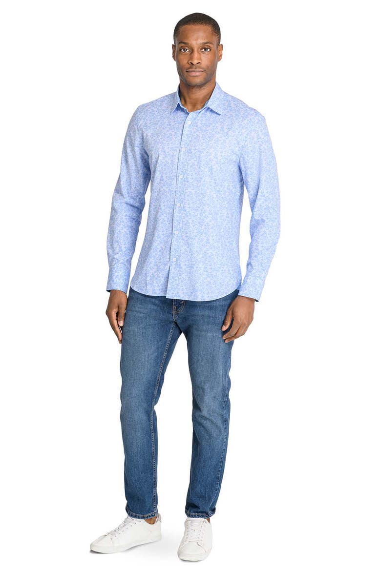 Slim Fit Ditsy Floral Recycled 4-Way Stretch Performance Long Sleeve Shirt, Alternate, color, LT BLUE