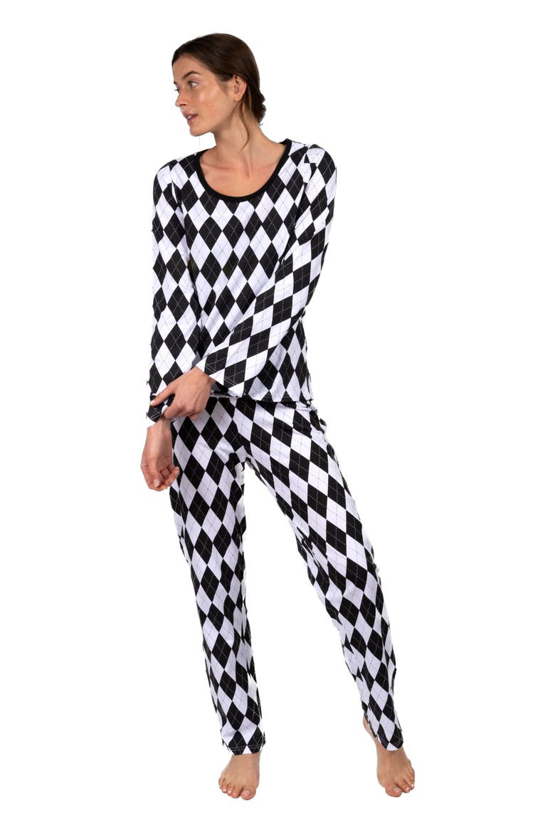 Women's Loose Fit Cotton Matching Family Holiday Pajamas, Classic & Geometric Patterns, Main, color, Argyle Black & White