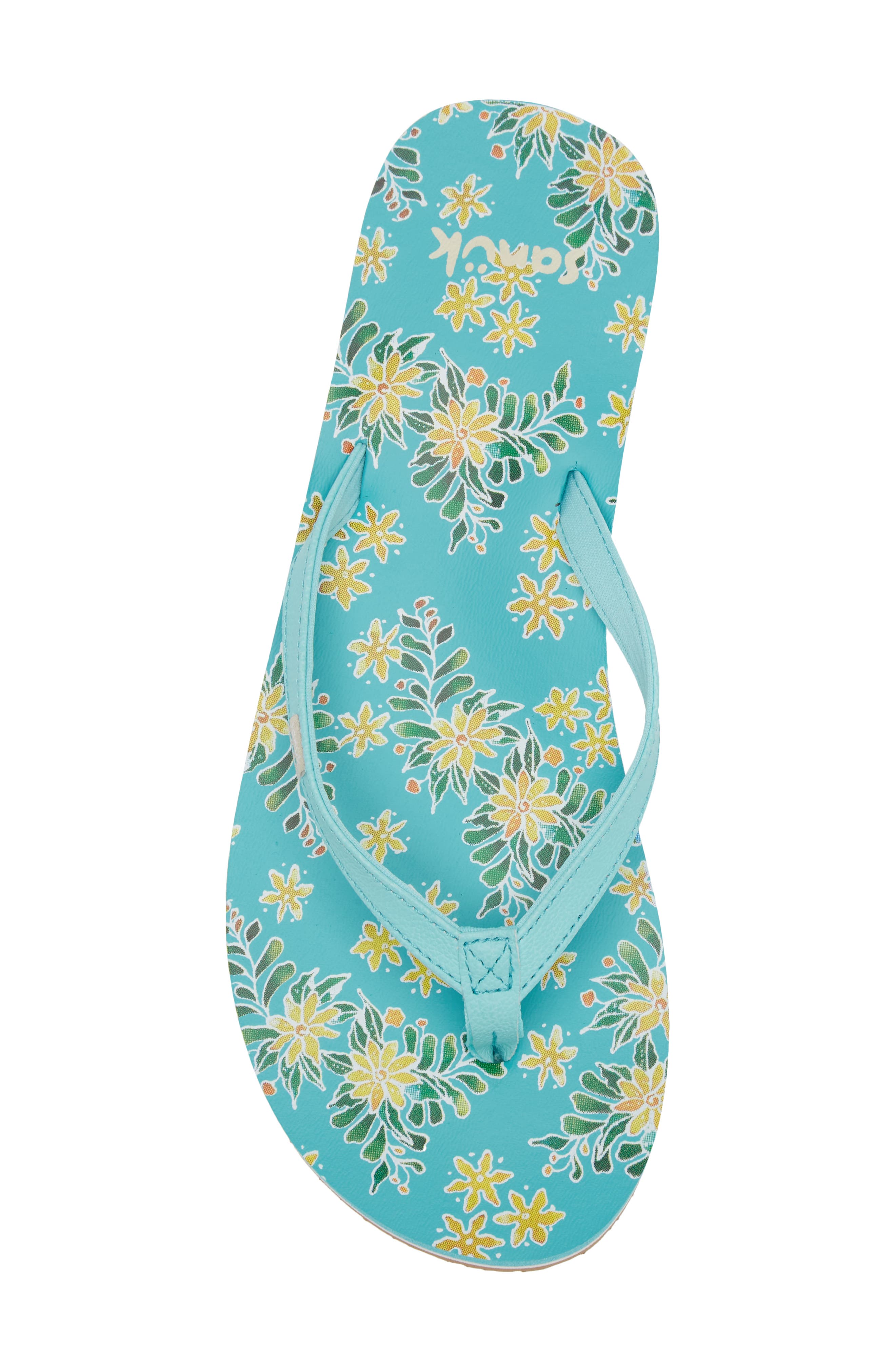 Sanuk Yoga Joy Floral Flip Flop, Alternate, color, Aqua Splash