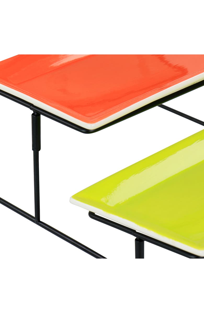 Gibson Home Crenshaw Hand Painted Stoneware 3-Tier Serving Set with Metal Rack color, Alternate, color, Assorted