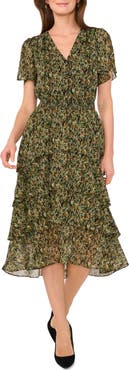 Vince Camuto V-Print Georgette Tiered Dress