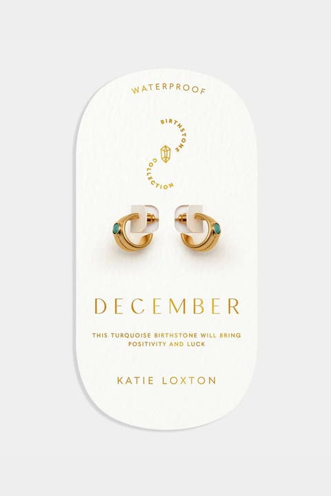 'December' Waterproof Gold Birthstone Hoop Earrings