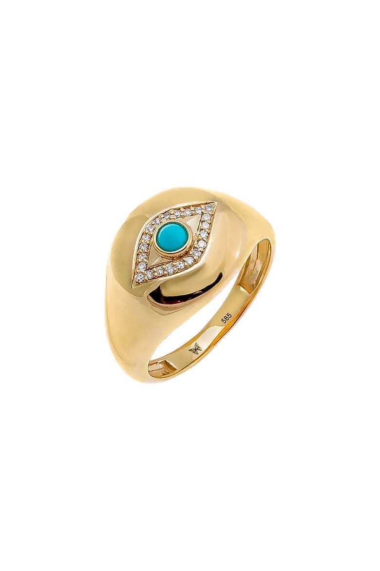 Diamond Evil Eye X Turquoise Signet Pinky Ring 14K, Main, color, Turquoise