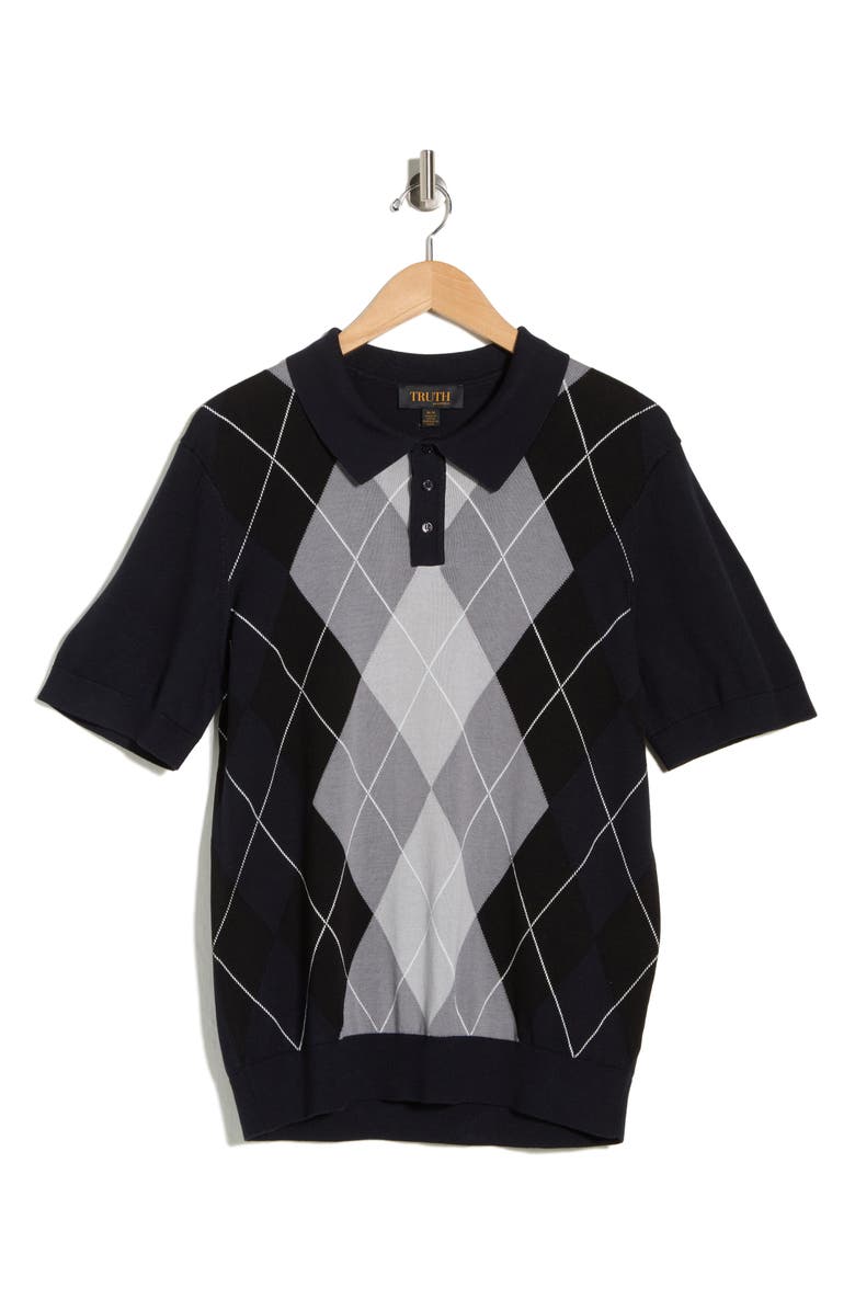 TRUTH Argyle Short Sleeve Polo, Main, color, Nightlife/Grey Scale Combo