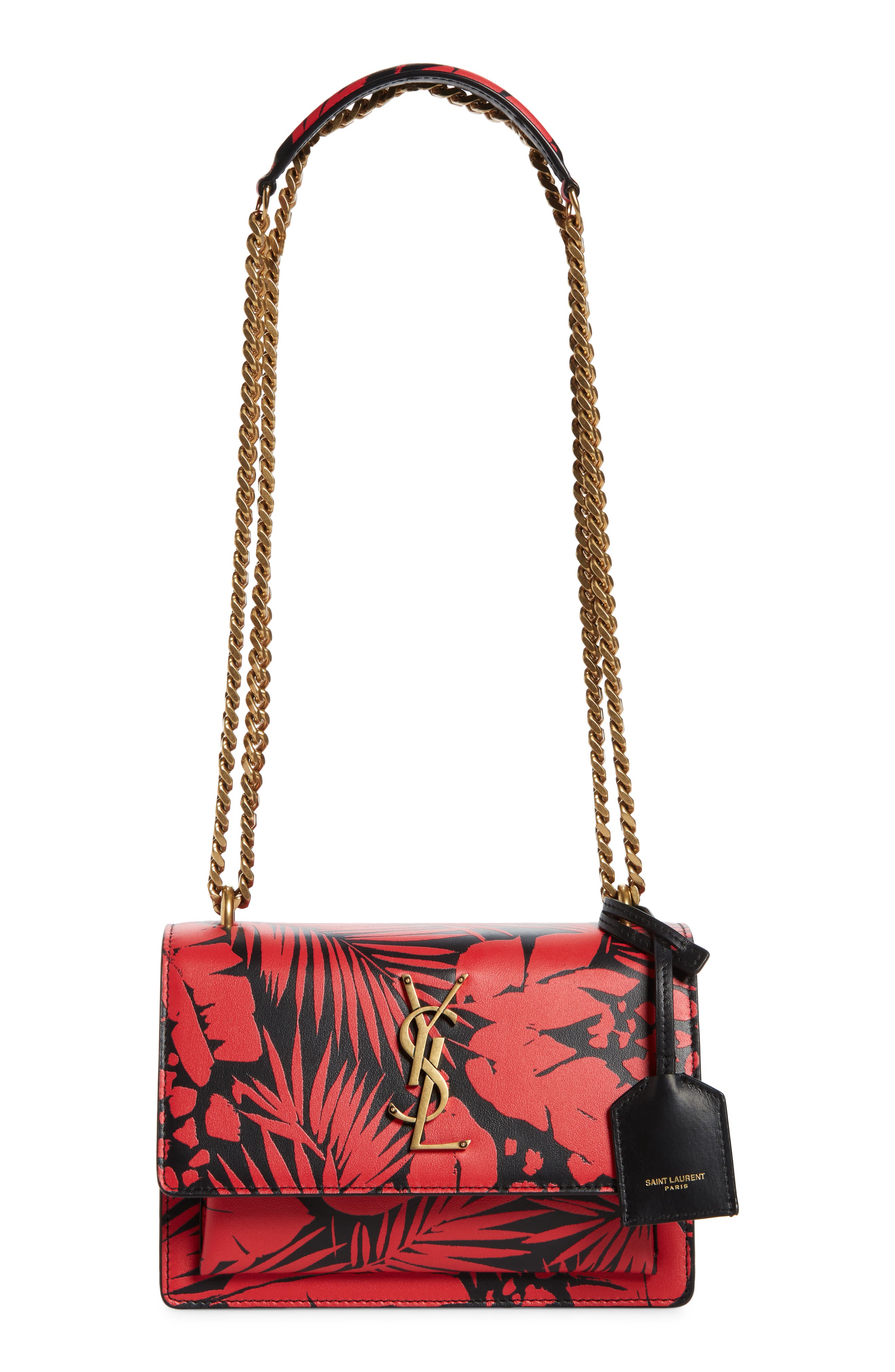 Saint Laurent Small Sunset Tropical Print Leather Shoulder Bag, Main, color, 
