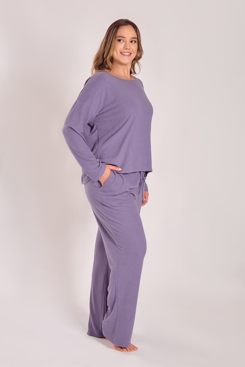 Waffle Knit Sleep Set with Drawstring Pants, Alternate, color, Orchid