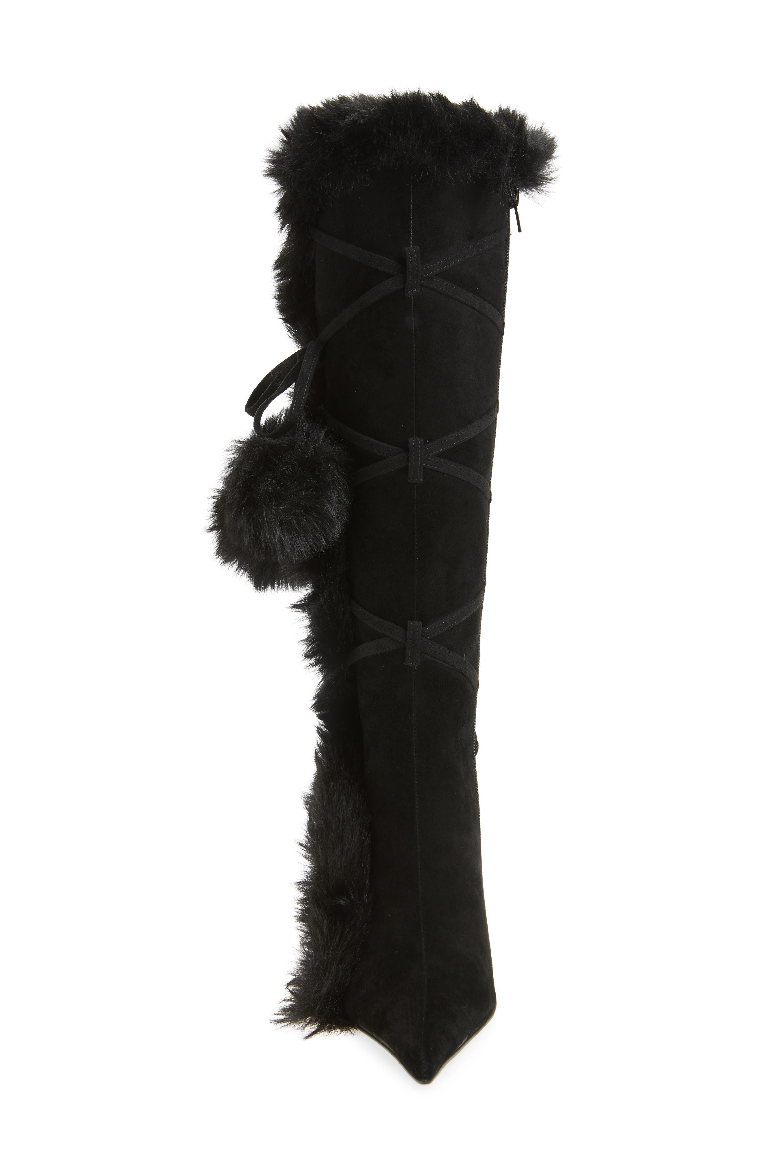 Jeffrey Campbell Chilly Faux Fur Trim Pointed Toe Boot, Alternate, color, Black Combo