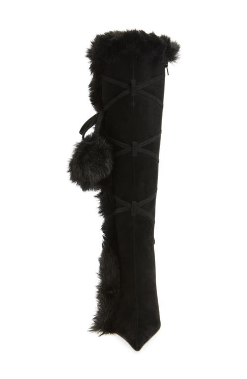 Jeffrey Campbell Chilly Faux Fur Trim Pointed Toe Boot In Black