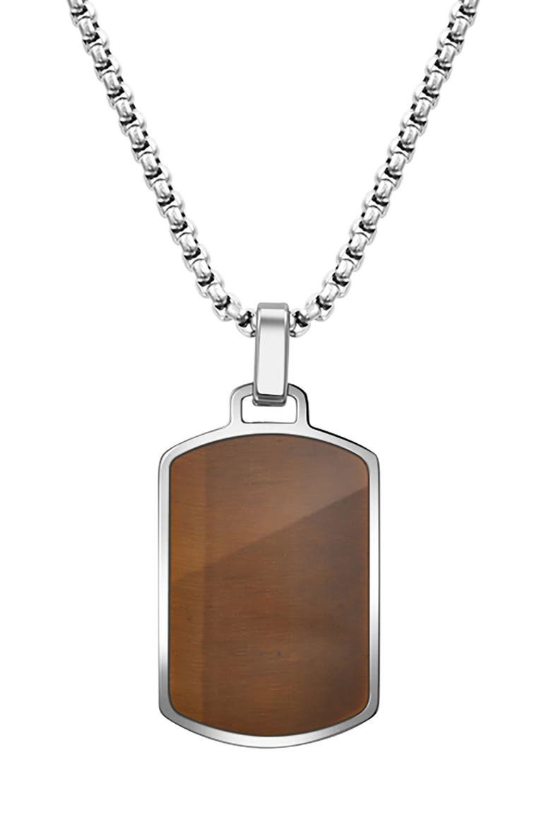 Men's Dog Tag Necklace, Main, color, BROWN