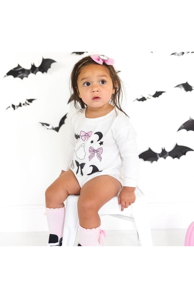 Sweet Wink Spooky Bow Halloween Long Sleeve Romper, Alternate, color, 