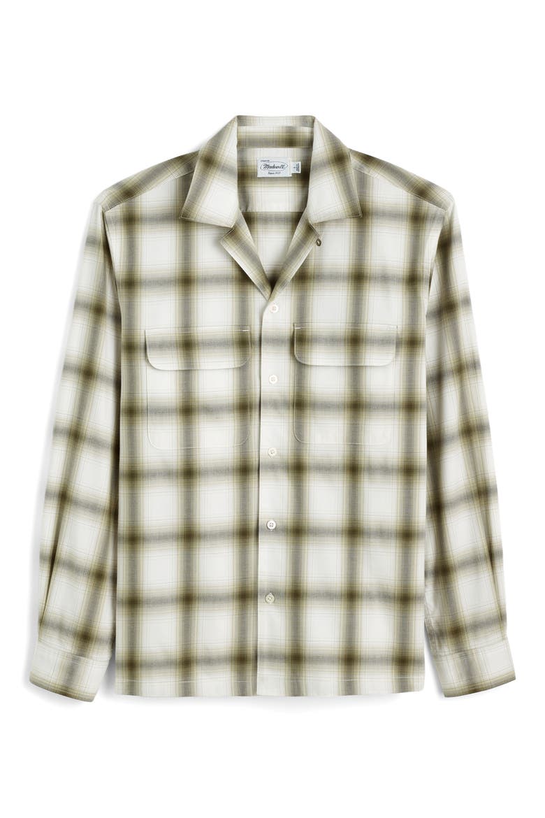 Plaid Long Sleeved Camp Shirt, Alternate, color, OLIVE DRAB FADE PLAID