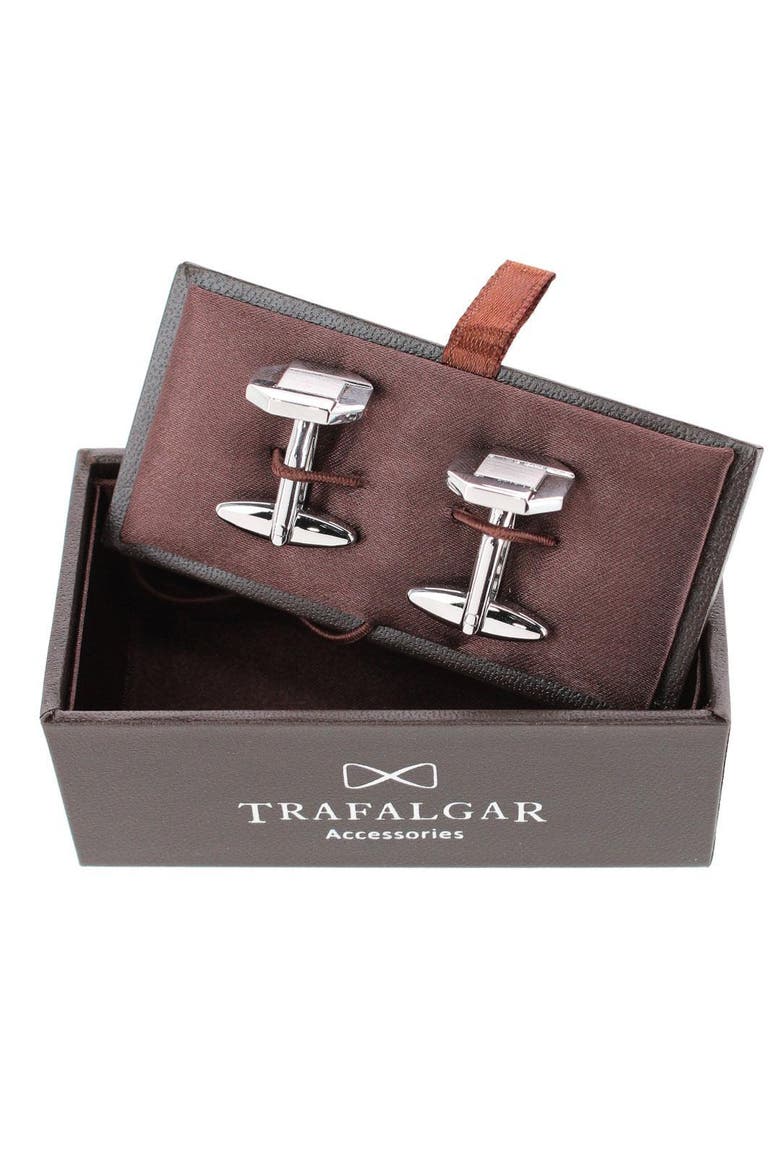 Octagon Detailed Silver Cufflinks, Alternate, color, Silver