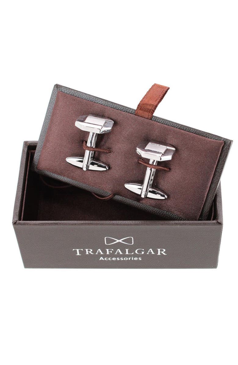 Trafalgar Octagon Detailed Silver Cufflinks, Alternate, color, Silver