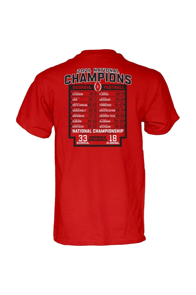 Men's Blue 84 Red Georgia Bulldogs College Football Playoff 2021 National Champions Stadium Schedule T-Shirt, Alternate, color, Red