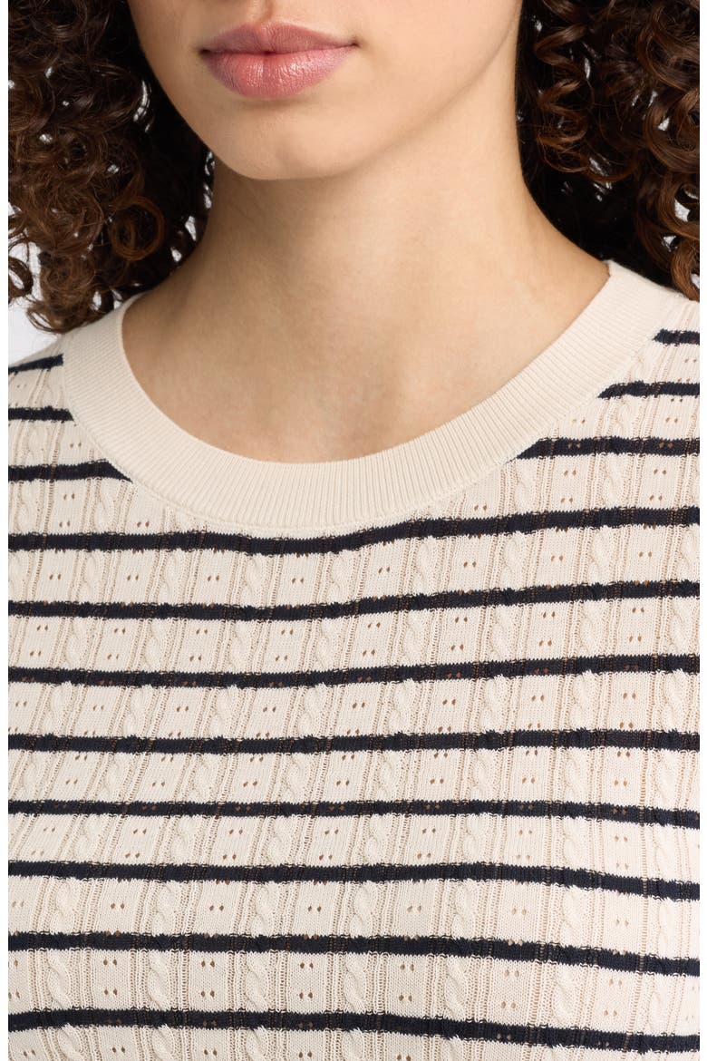 The Pointelle Crewneck Top, Alternate, color, CREAM STRIPE