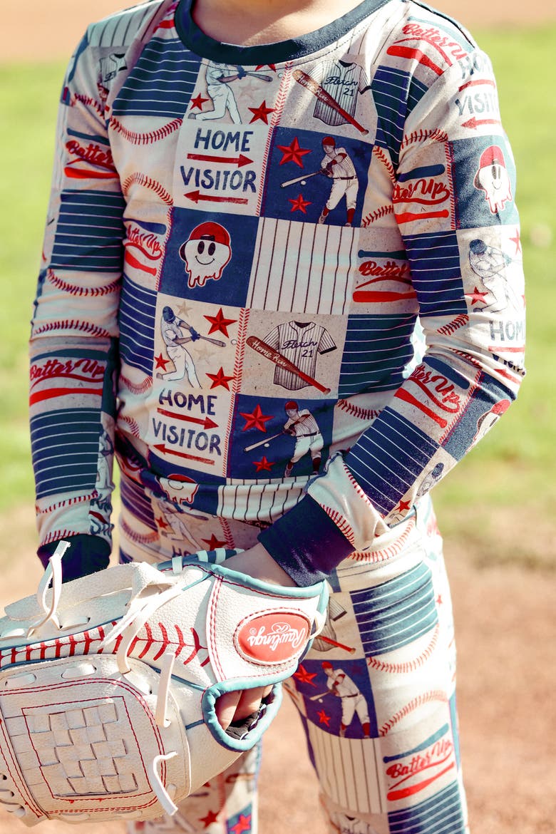 Field of Dreams 2 Piece Pajama Set, Alternate, color, Blue/ Cream