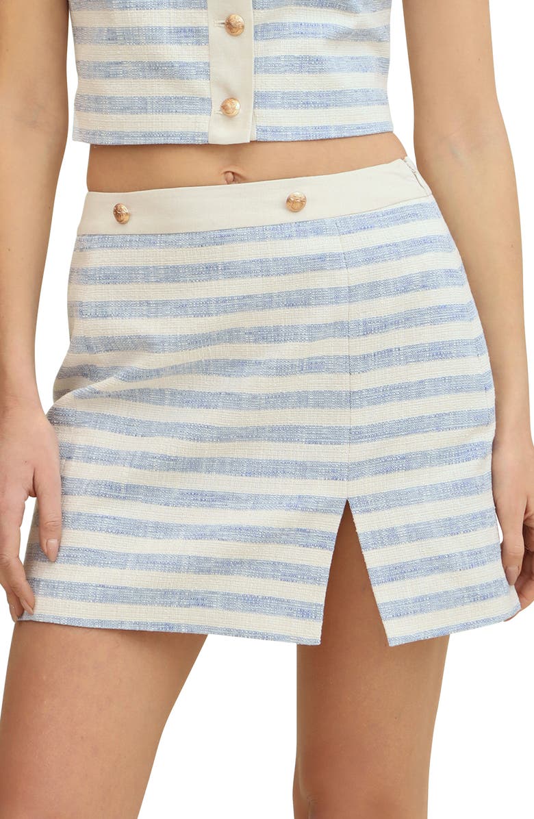 Avec Les Filles Stripe Linen Blend Miniskirt, Alternate, color, Blue White Stripe