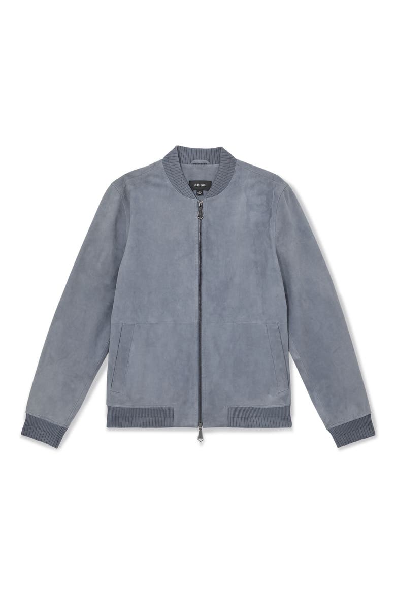 Burnham Suede Bomber Jacket, Alternate, color, DENIM BLUE