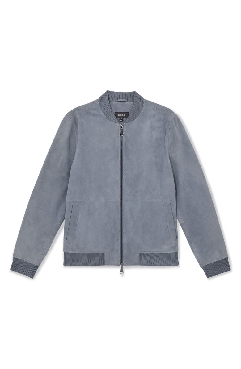 Reiss Burnham Suede Bomber Jacket, Alternate, color, Denim Blue
