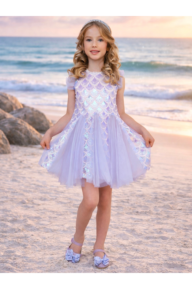 Seaside Shimmer Mermaid Tulle Dress, Alternate, color, Purple