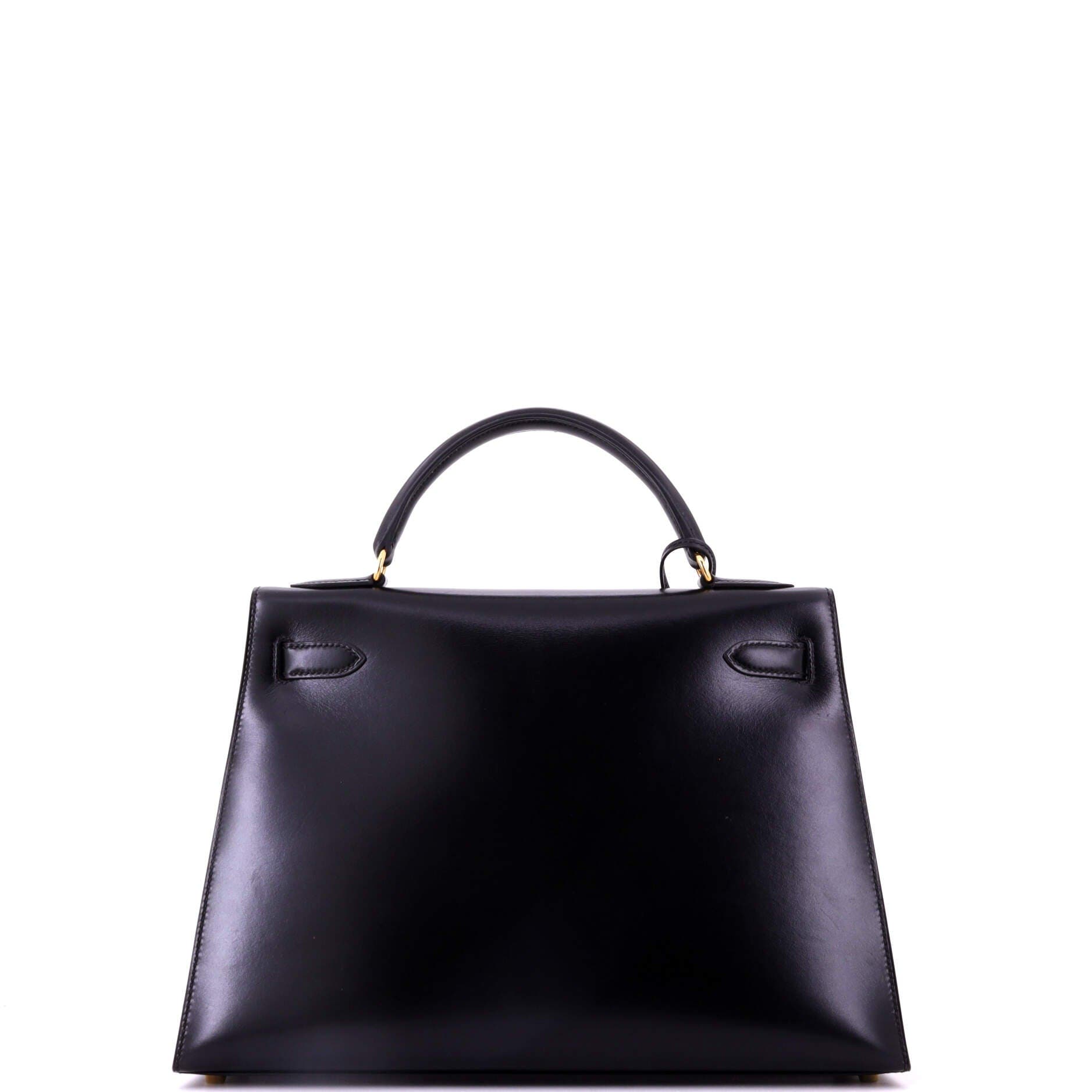 Pre-Owned Hermes Kelly Handbag Black Box Calf with Gold Hardware 32, Alternate, color, Noir