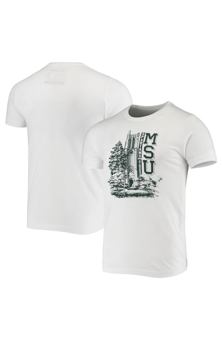 HOMEFIELD Men's Homefield Heathered White Michigan State Spartans Vintage Beaumont Tower T-Shirt, Main, color, 