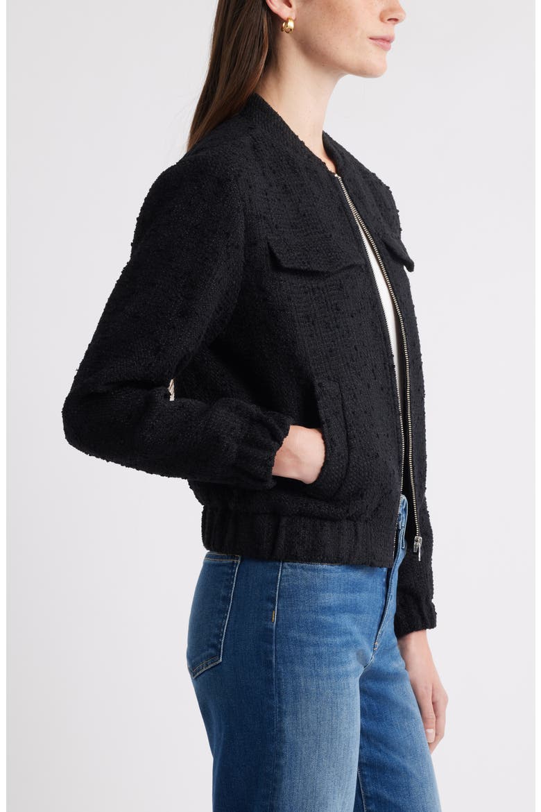 Bouclé Bomber Jacket, Alternate, color, BLACK