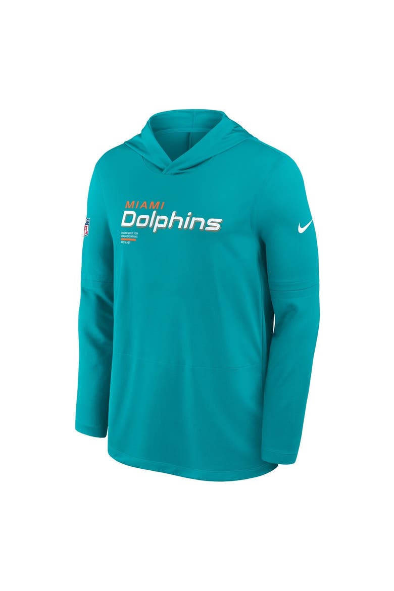 Men's Nike Aqua Miami Dolphins Sideline Pure Fury Dri-FIT Long Sleeve Hoodie T-Shirt, Alternate, color, Aqua