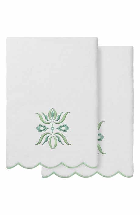 Flower Crest Scalloped Set of 2 Hand Towels