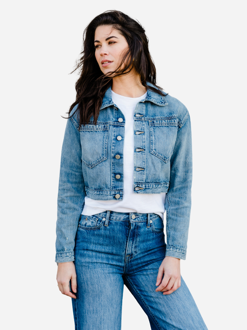 Able Madelin Cropped Jacket In Light Indigo Wash