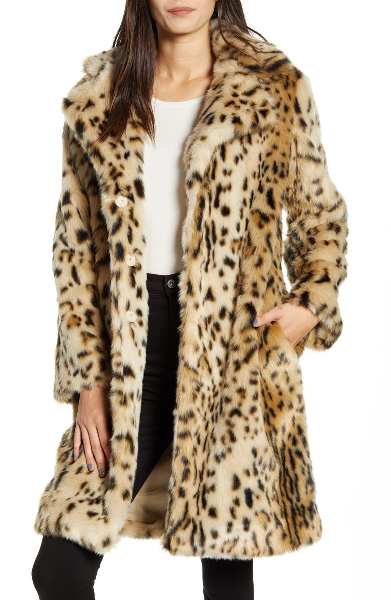 cupcakes and cashmere Jericho Leopard Faux Fur Coat, Main, color,