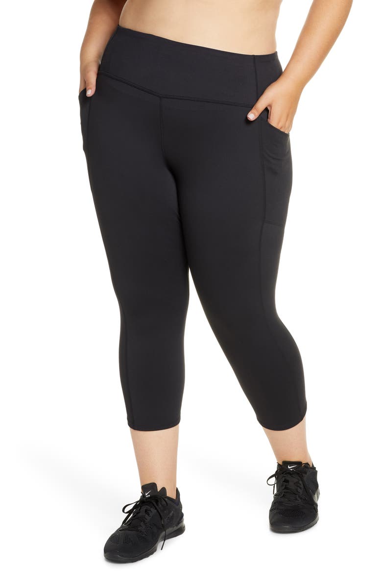 Live In High Waist Pocket Crop Leggings, Main, color, BLACK