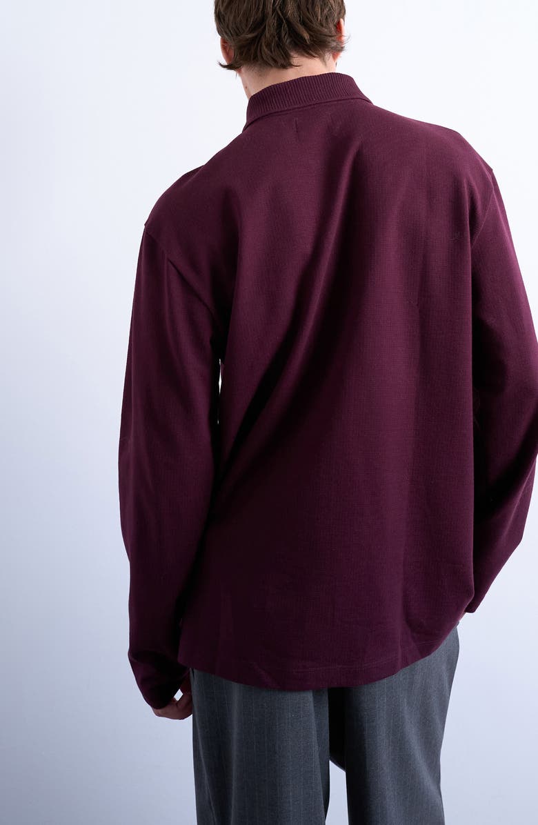 Topman Textured Long Sleeve Polo, Alternate, color, Burgundy