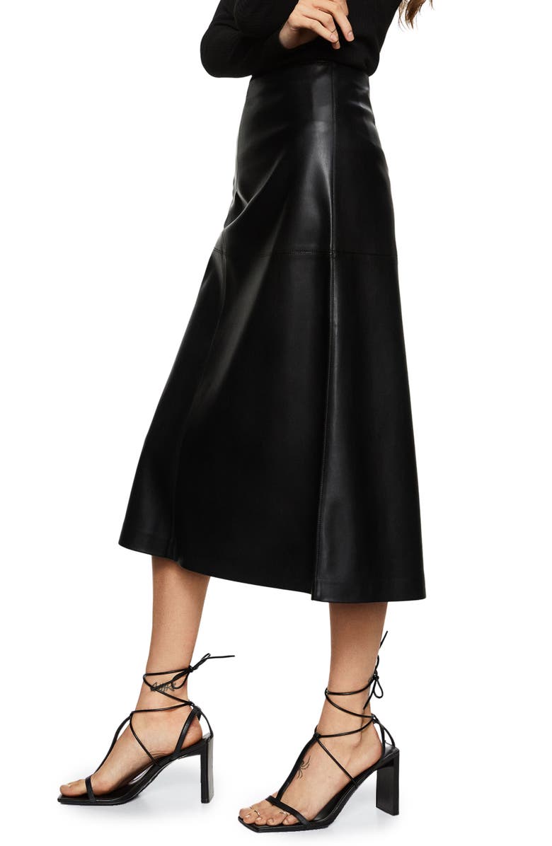 MANGO Faux Leather A-Line Skirt, Alternate, color,