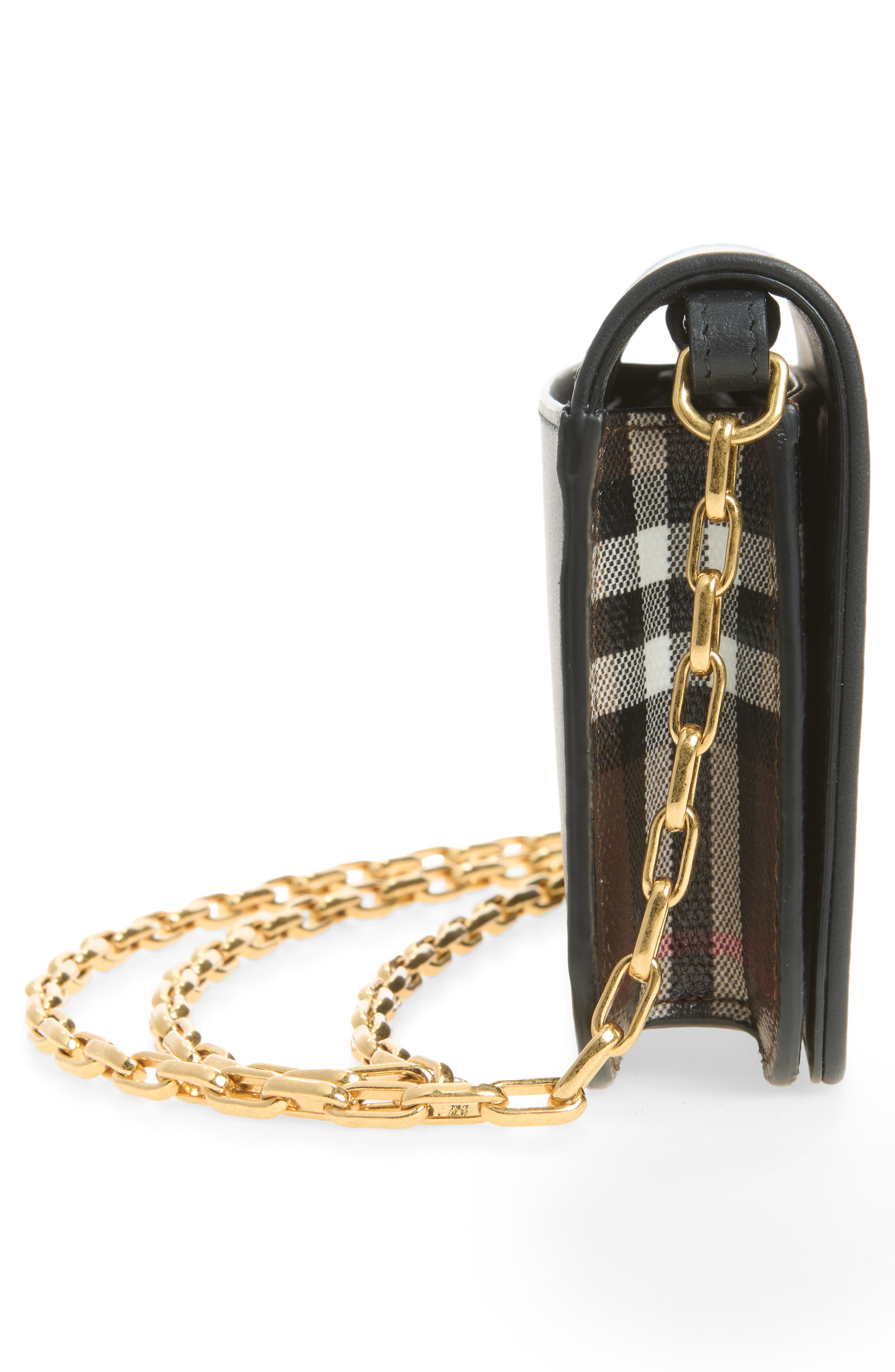 Check Coated Canvas Wallet On a Chain, Alternate, color, CHOCOLATE BROWN