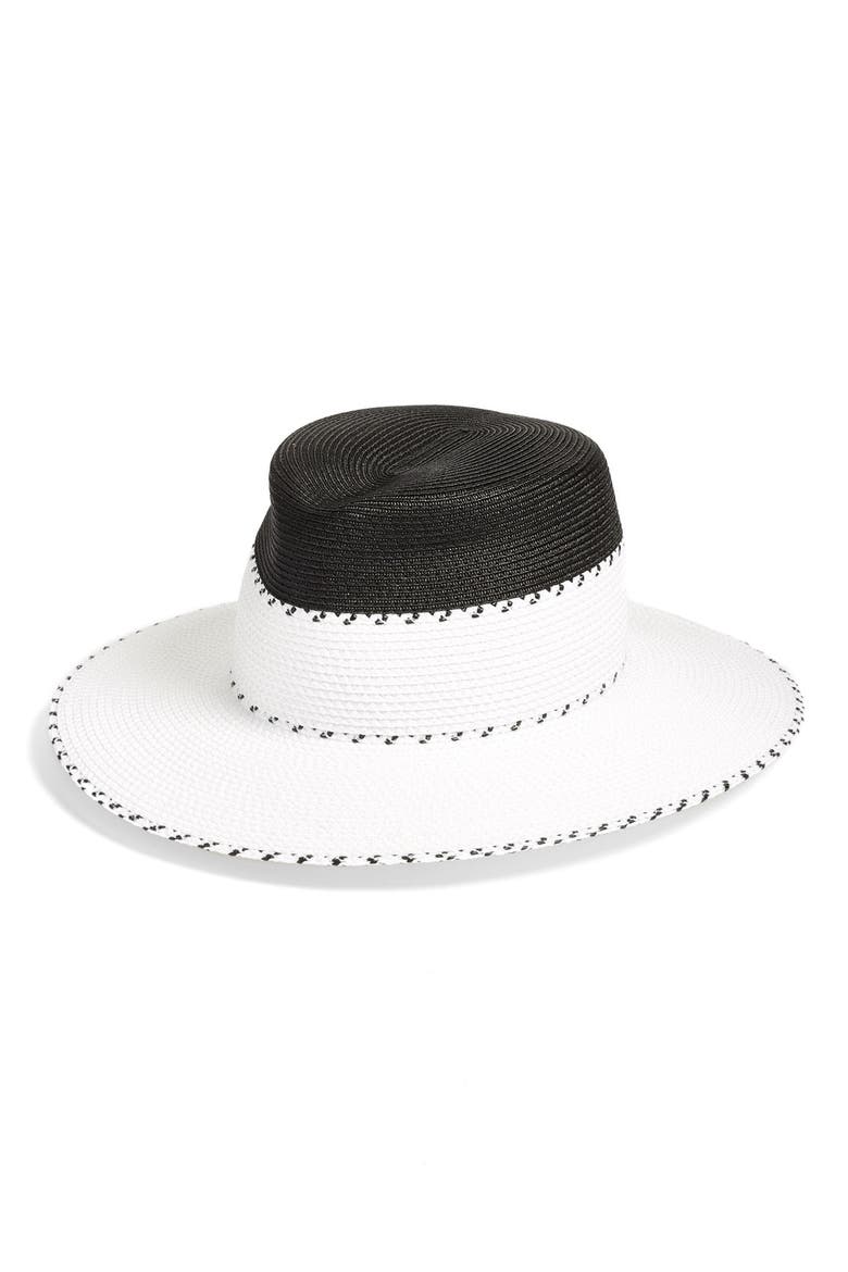 'Georgia' Woven Hat, Main, color, WHITE/ BLACK