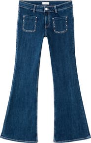 MANGO TEEN Studded Patch Pocket Flare Jeans