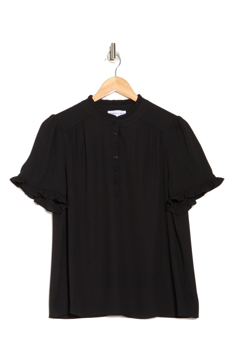 Gemma + Jane Ruffle Neck Short Sleeve Top, Alternate, color, Black
