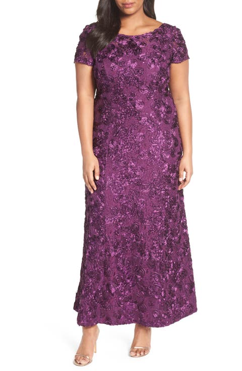 Rosette Lace Short Sleeve A-Line Gown
