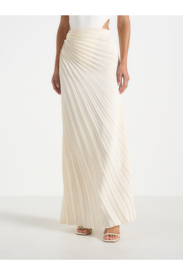 Fiona Satin Fan Pleat Maxi Skirt, Alternate, color, Ivory