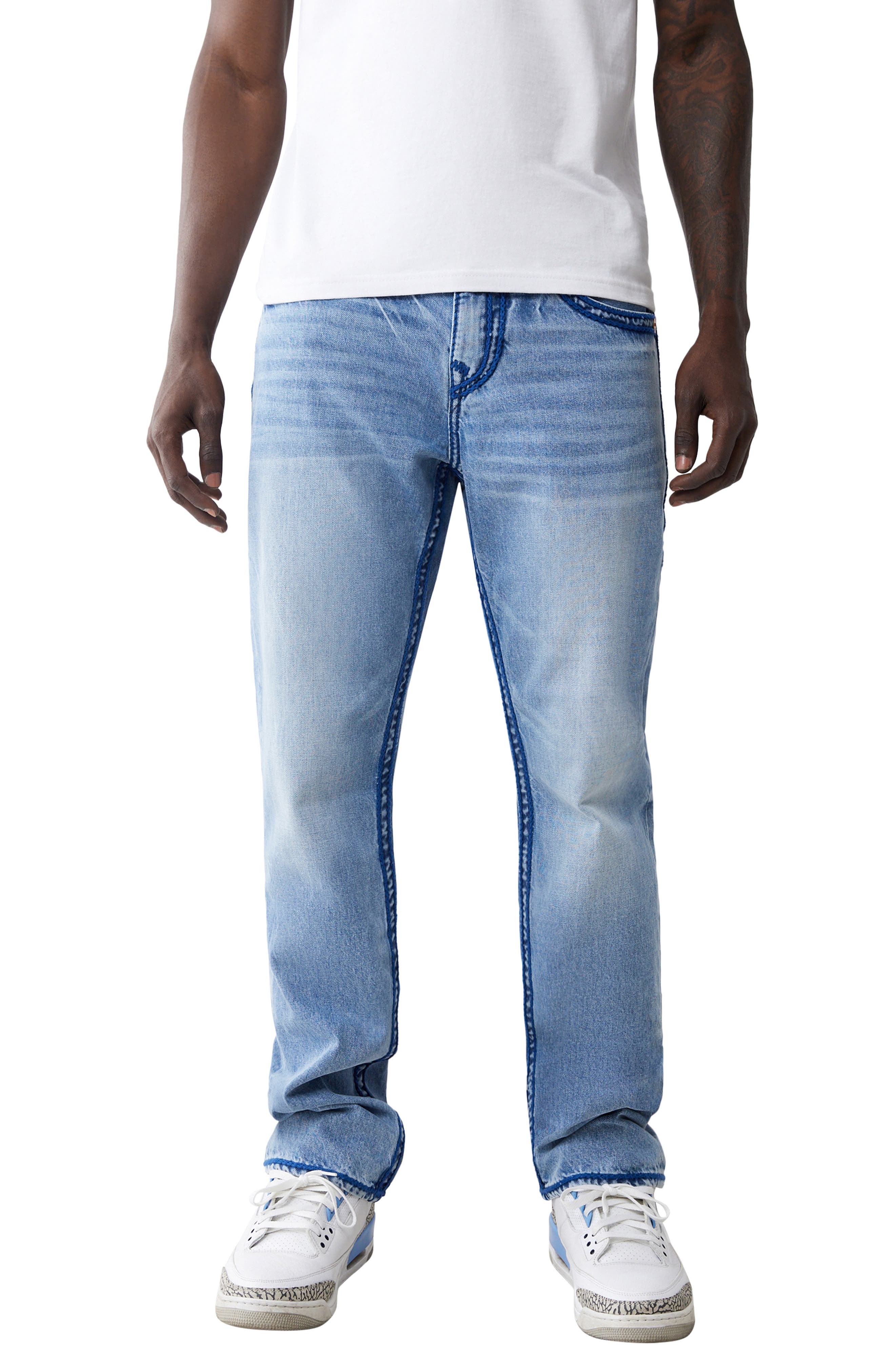 True Religion Ricky Rope Stitch Flap Straight Leg Jeans (Men