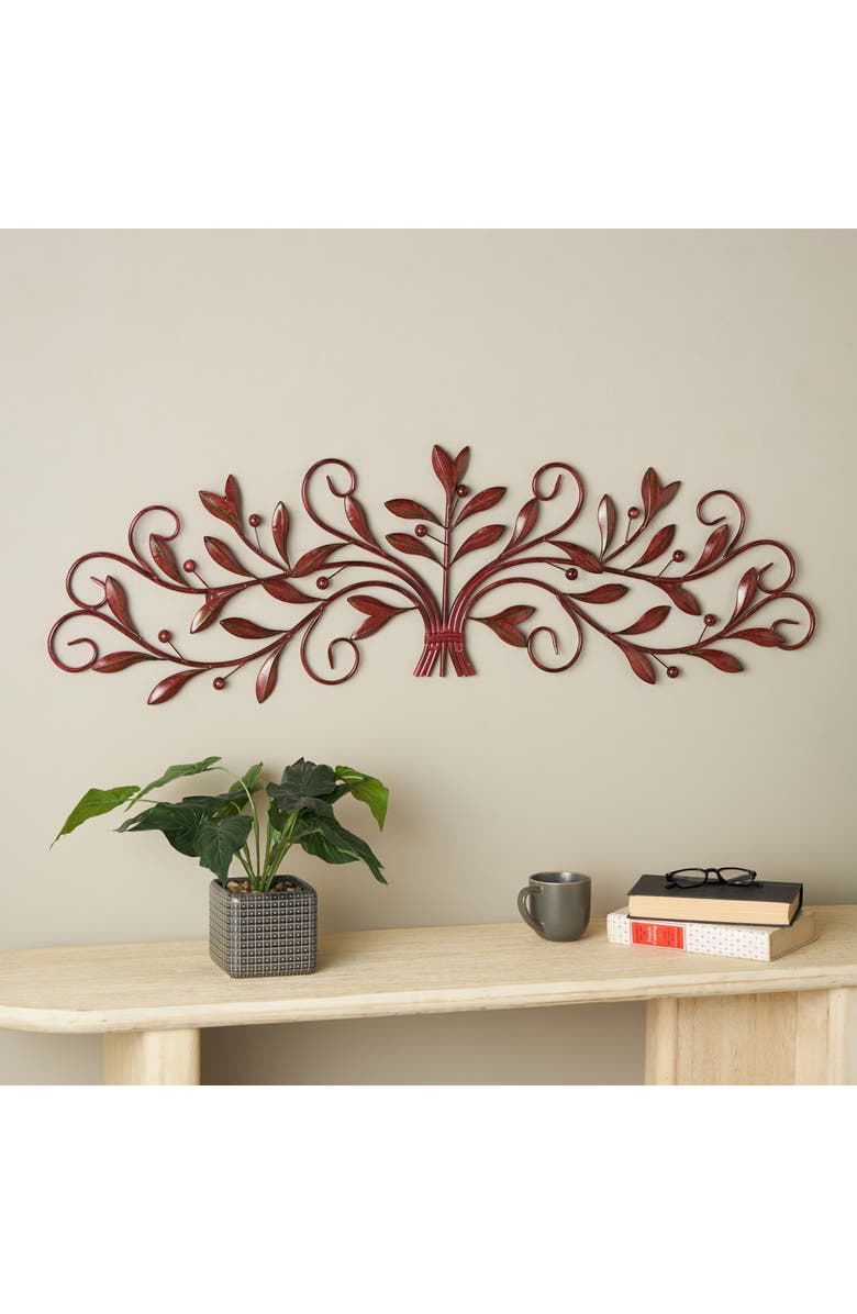 UMA Filigree Leaf Wall Decor, Alternate, color, Dark Red