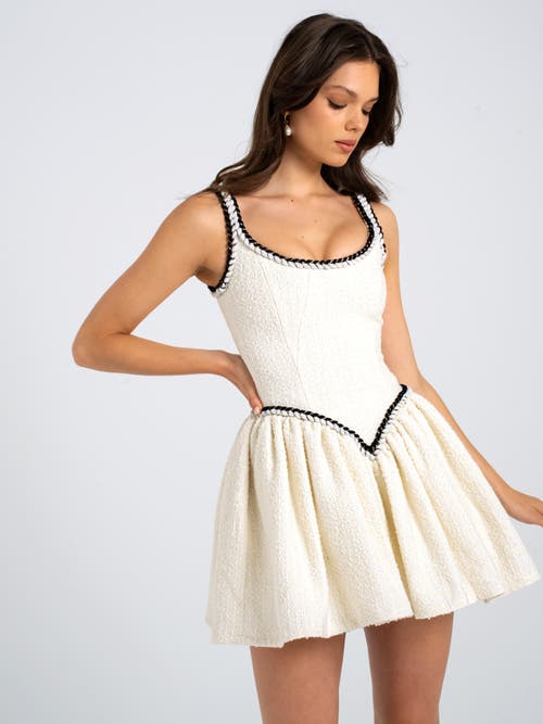 Miss Circle Coco Boucle Tweed V Waist Mini Dress In White
